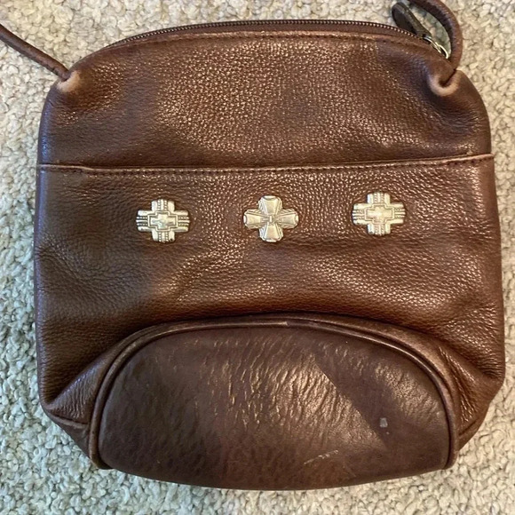 GUC Fossil Leather Purse Brown Pebbled Leather Small Bag 8” x 7” - Picture 2 of 10